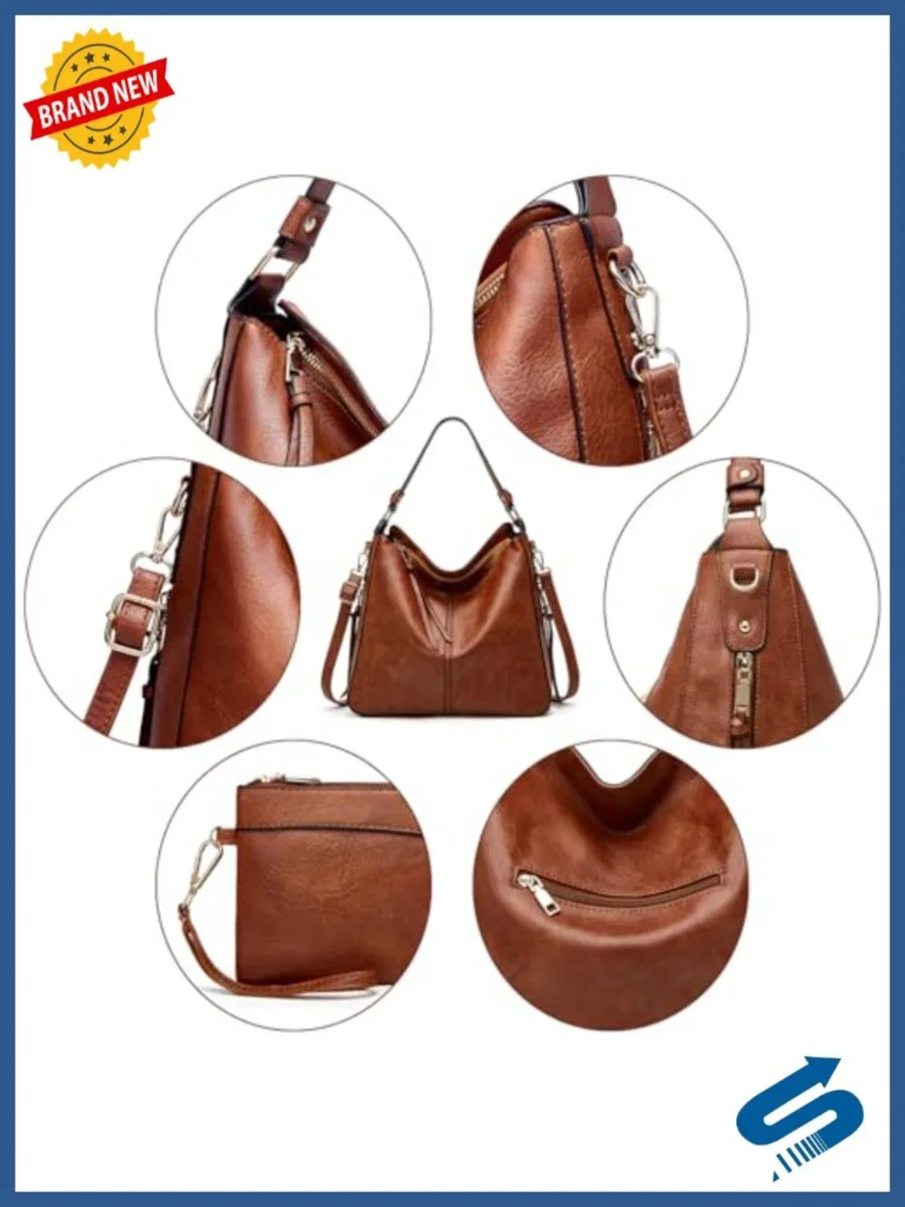 Hobo Bag with Wallet Set, Faux Leather Large Tote, Detachable Crossbody Strap